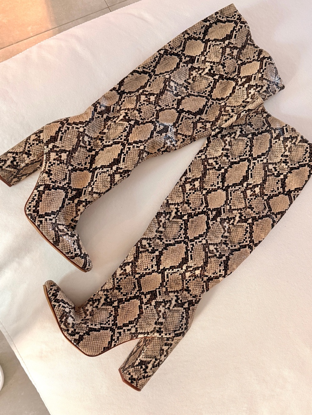 Zara Snakeskin Print Knee High Boots Size 42